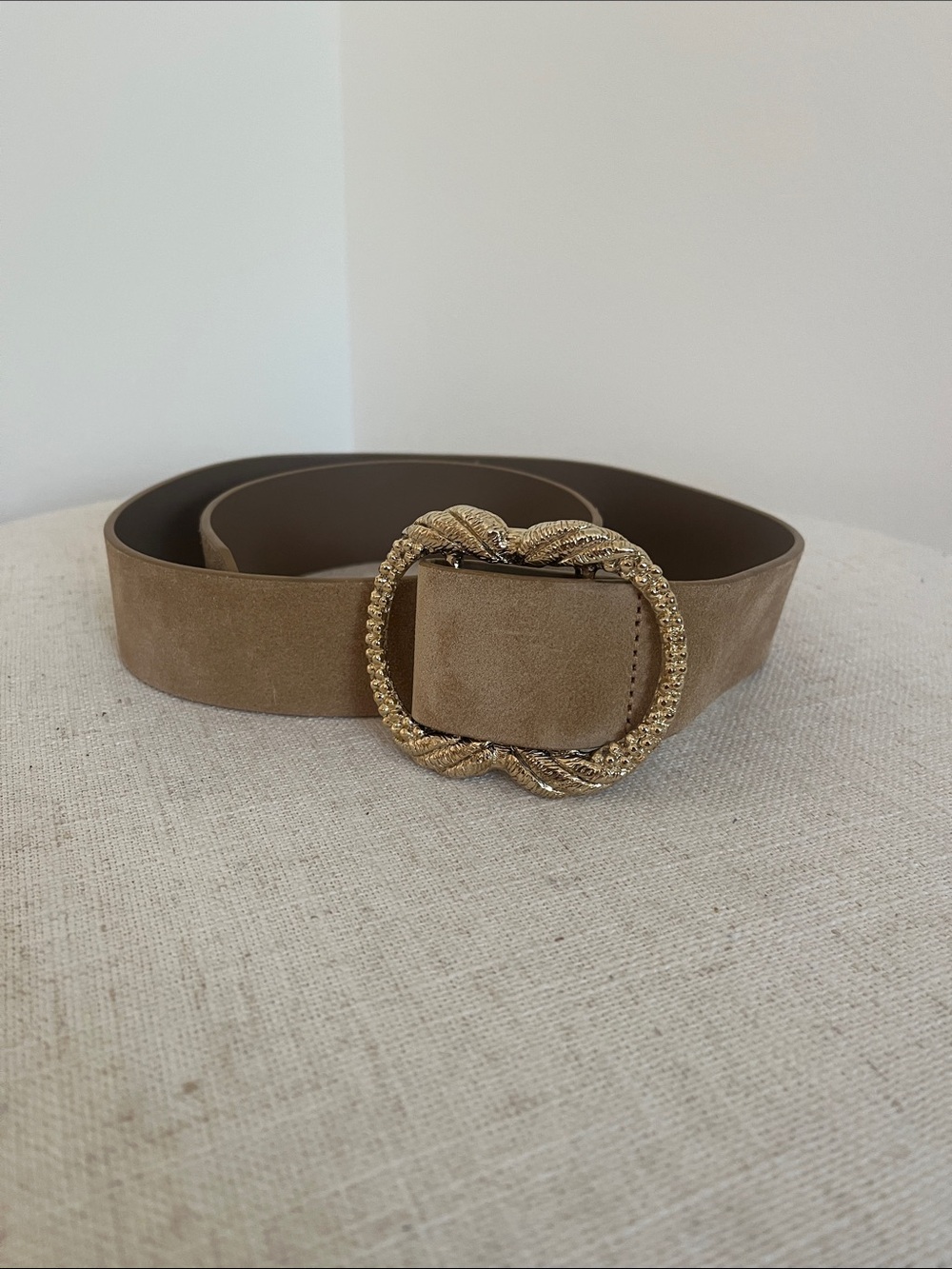 Sézane Beige Suede Belt with braided detail Gold Buckle